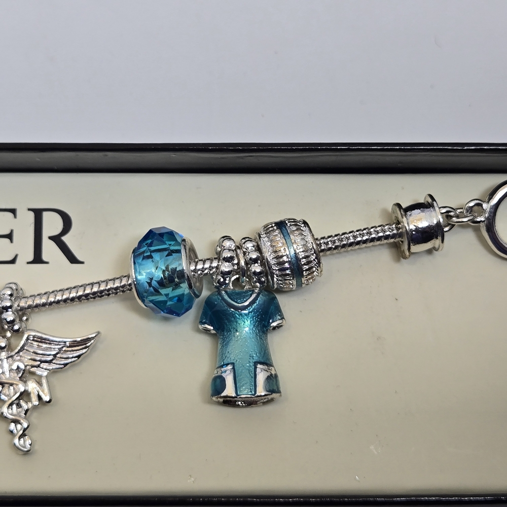 Napier Teal and Silver RN Charm Bracelet - Picture 3 of 6